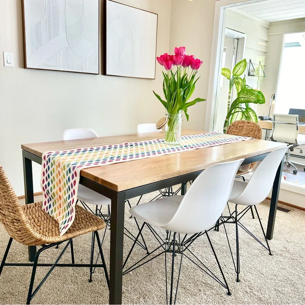Crate&Barrel rainbow colorful Centerpiece on Multicolor Runner